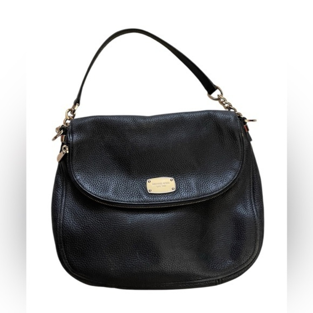 MICHAEL KORS Shoulderbag Black Pebble Leather Zip‎ Overlap Pocket